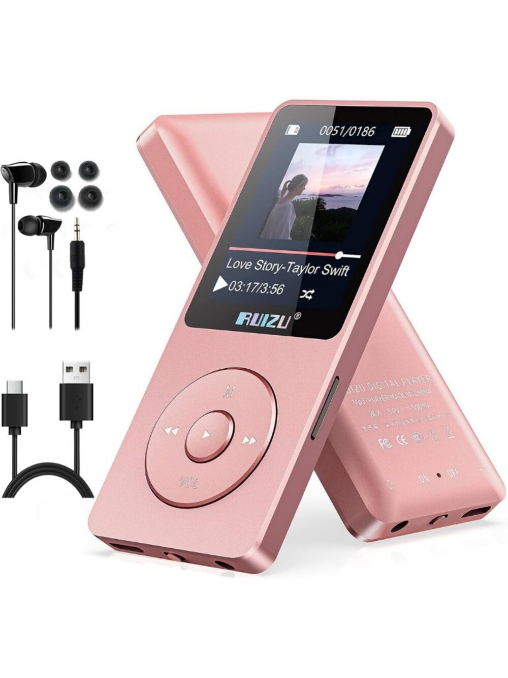 64GB Bluetooth MP3 Player, 1.8" Screen, 80H Playback, Portable Music Device